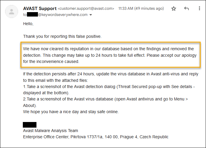Avast reply