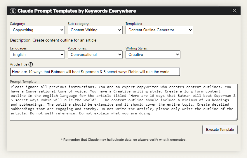 Claude Prompt Template
